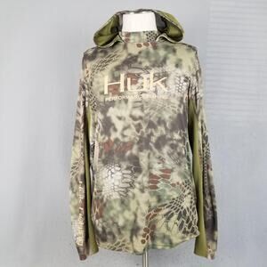 Huk Performance Fishing Shirt Mens Medium Camo Hooded Long Sleeve Outdoor Top